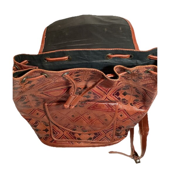 Genuine Leather Back Pack Drawstring Brown Hand Made In India Boho Pattern main image 16